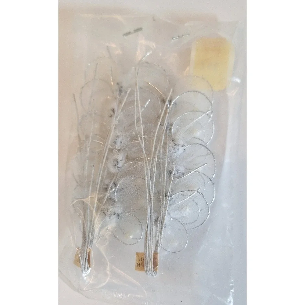 Vintage Pacific Coast White Mesh Butterfly Millinery Stems Faux Pearl Japan 3pc